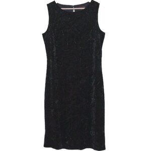 Vtg Simon Chang Sheath Dress Womens 12 Black Crushed Velvet Beaded Stretch Goth